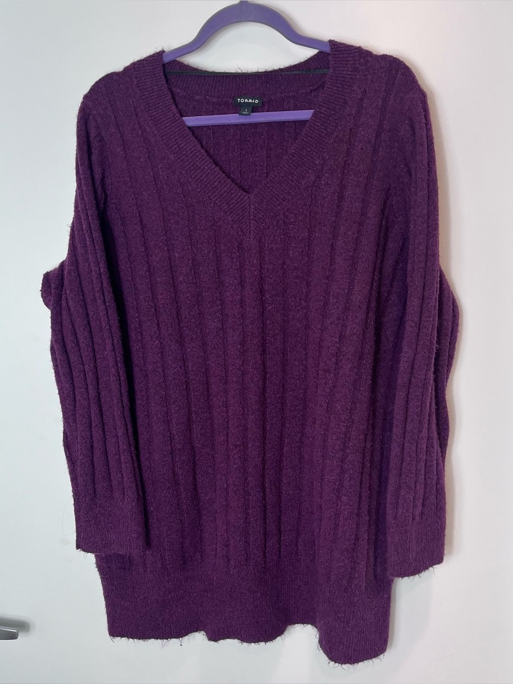 Torrid Purple V-Neck Ribbed Sweater Size 1X Royal Grunge Stretch